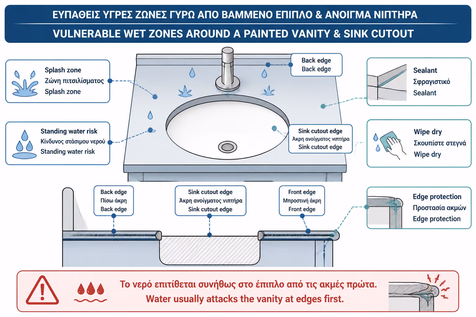 Εικονογράφηση για 12. Προστασία από νερό γύρω από τον νιπτήρα