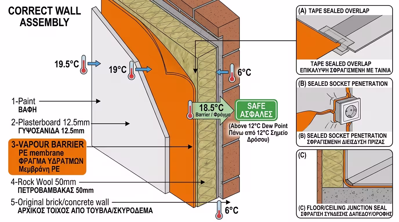 Σωστή σειρά στρώσεων - φράγμα υδρατμών στη ζεστή πλευρά