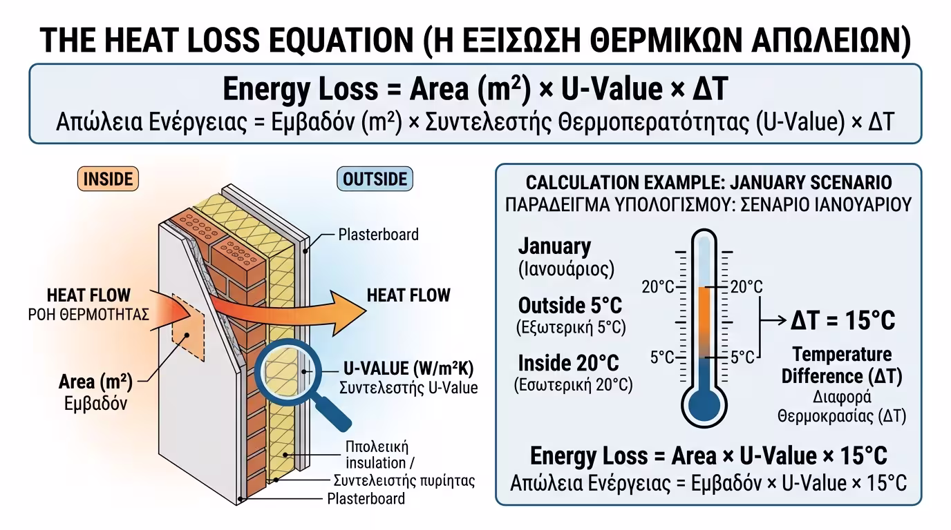 Τύπος υπολογισμού θερμικών απωλειών