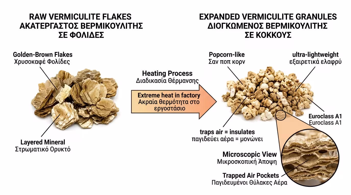 Βερμικουλίτης: ηφαιστειακό ορυκτό A1 - διογκώνεται σαν ποπ‑κορν