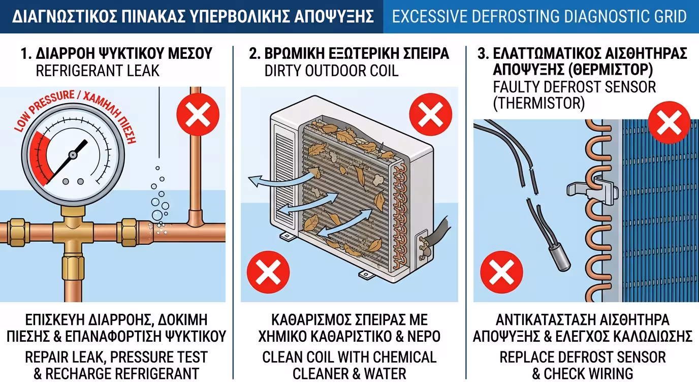 Βλάβη – φρέον, διαρροή, βρώμικο στοιχείο, αισθητήρας thermistor