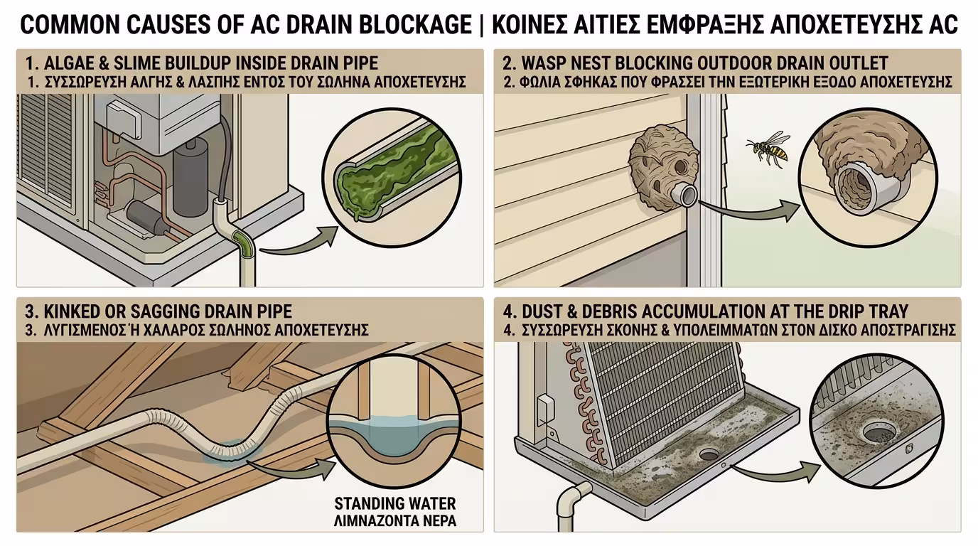 Βουλωσιά αποχέτευσης – γλίτσα, σφήκες, σωληνάρι σπιράλ