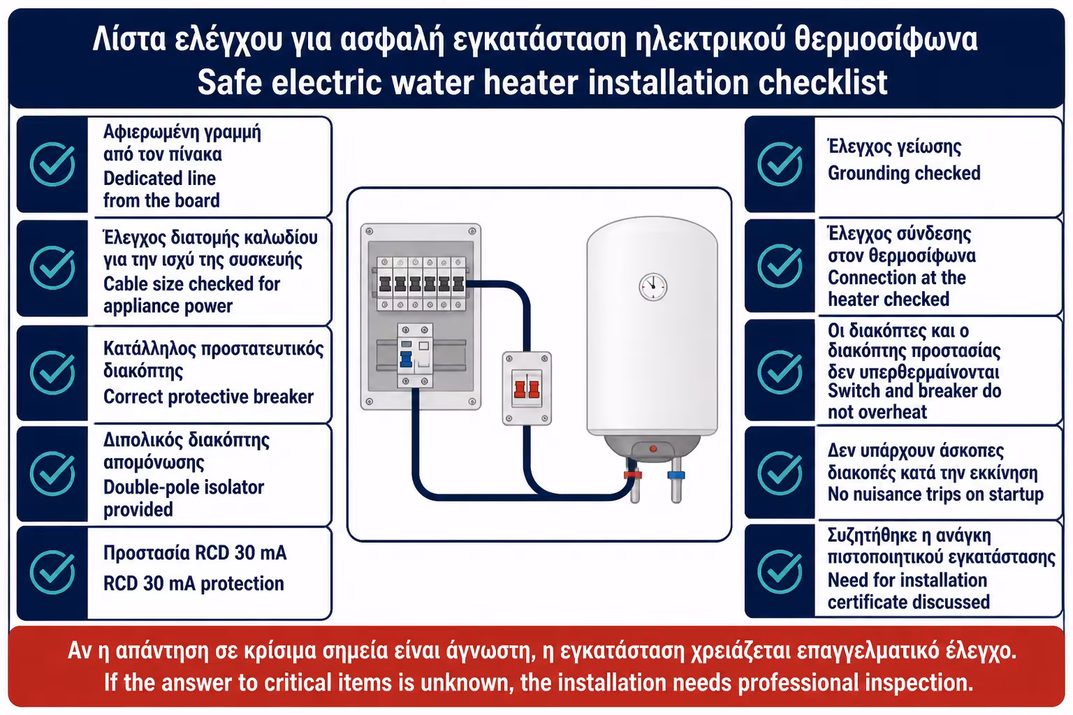 Εικονογράφηση για 19. Πρακτικό checklist ασφαλούς εγκατάστασης θερμοσίφωνα / boiler