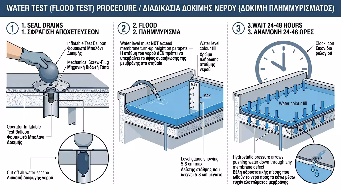 Δοκιμή κατάκλυσης - πλημμύρα 5-8 εκ. για 24-48 ώρες