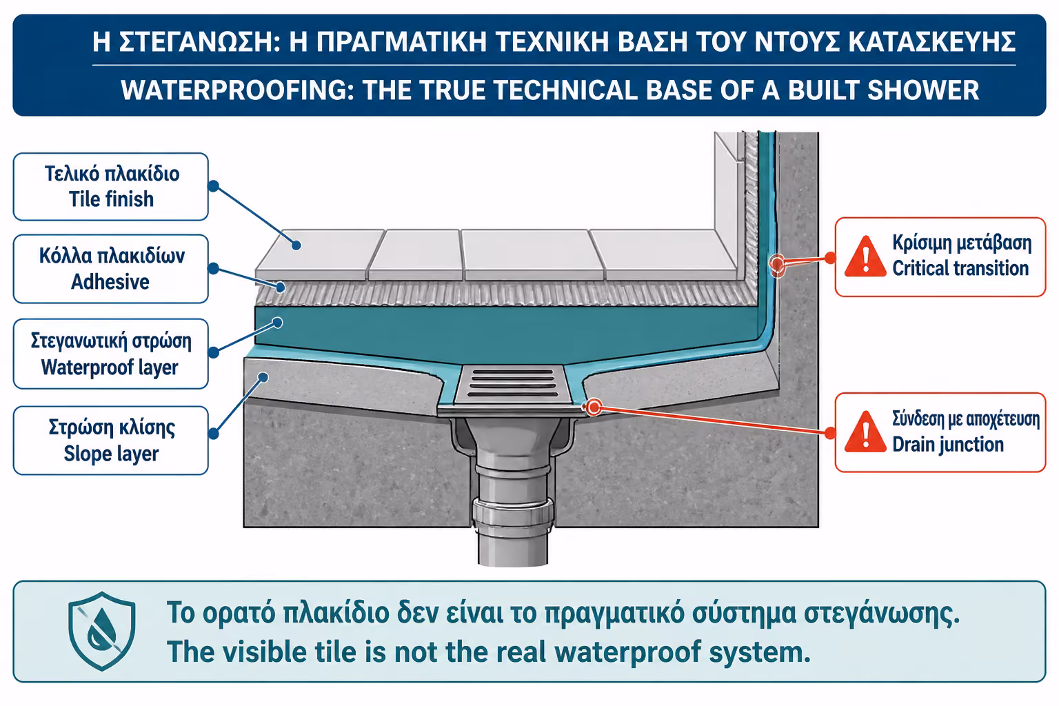 Εικονογράφηση για 5. Η υγρομόνωση είναι το πραγματικό “πλατό” της χτιστής ντουζιέρας