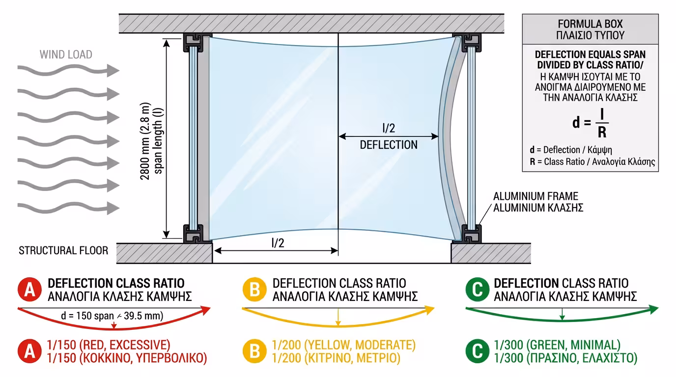 Παραμόρφωση κουφώματος υπό ανεμοπίεση - βέλος κάμψης