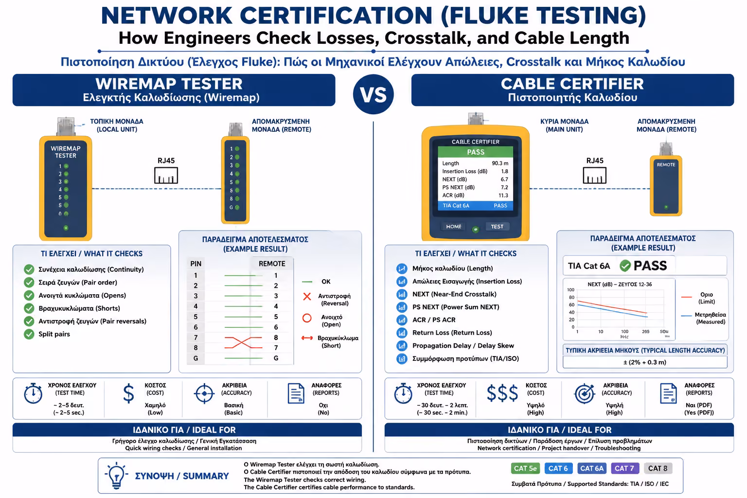 Εικονογράφηση για 1. Ο "Ψεύτης" (Απλό Tester) vs. Ο "Δικαστής" (Cable Certifier)