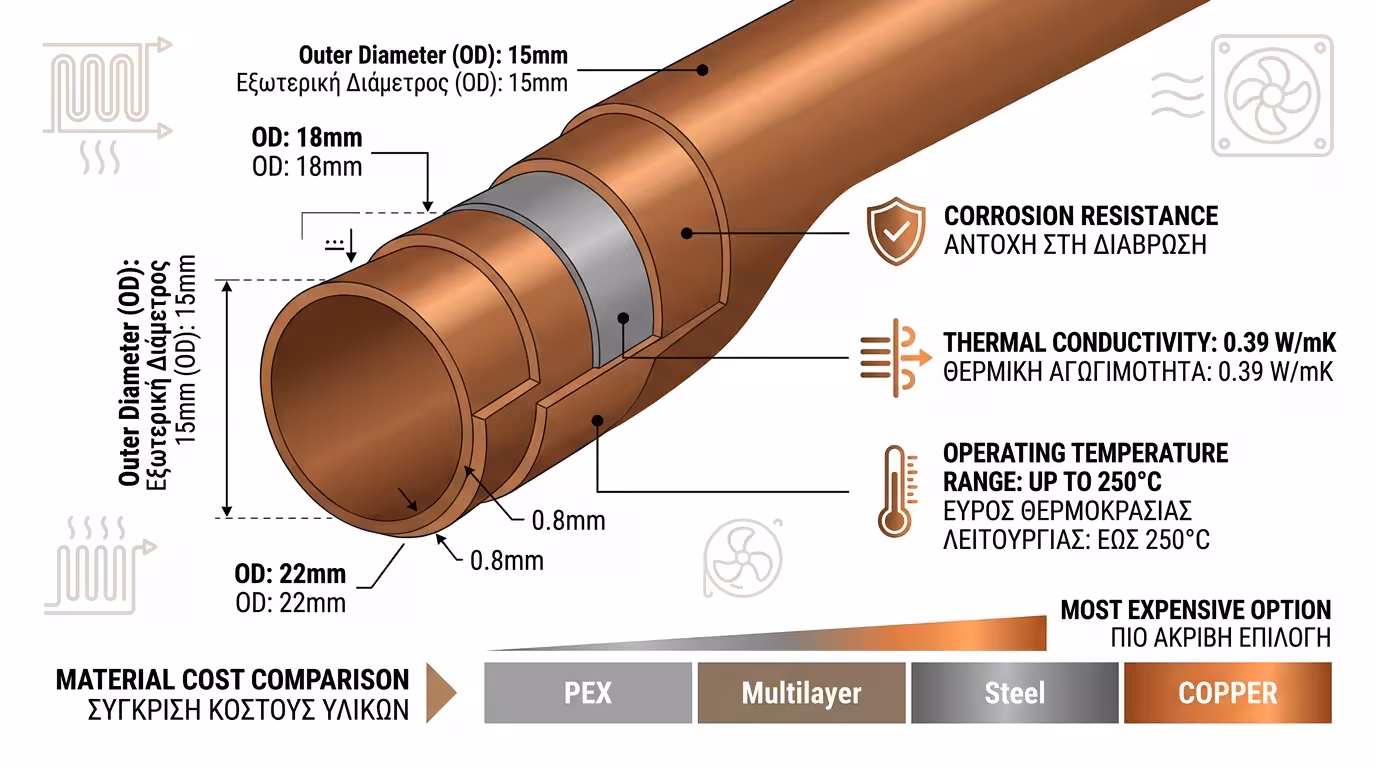 Χαλκοσωλήνες θέρμανσης - ασύγκριτη αντοχή 50+ ετών, συγκόλληση, κόστος