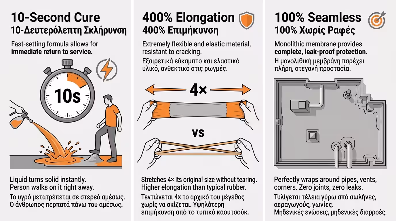 Χαρακτηριστικά πολυουρίας - ταχύτητα, αντοχή, ενιαία μεμβράνη