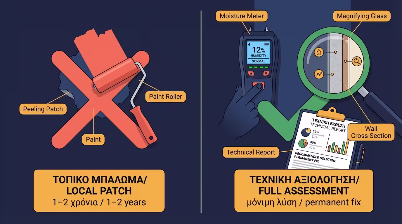 Σύγκριση: τοπικό μπάλωμα (1–2 χρόνια) vs πλήρης τεχνική αξιολόγηση (μόνιμη λύση)