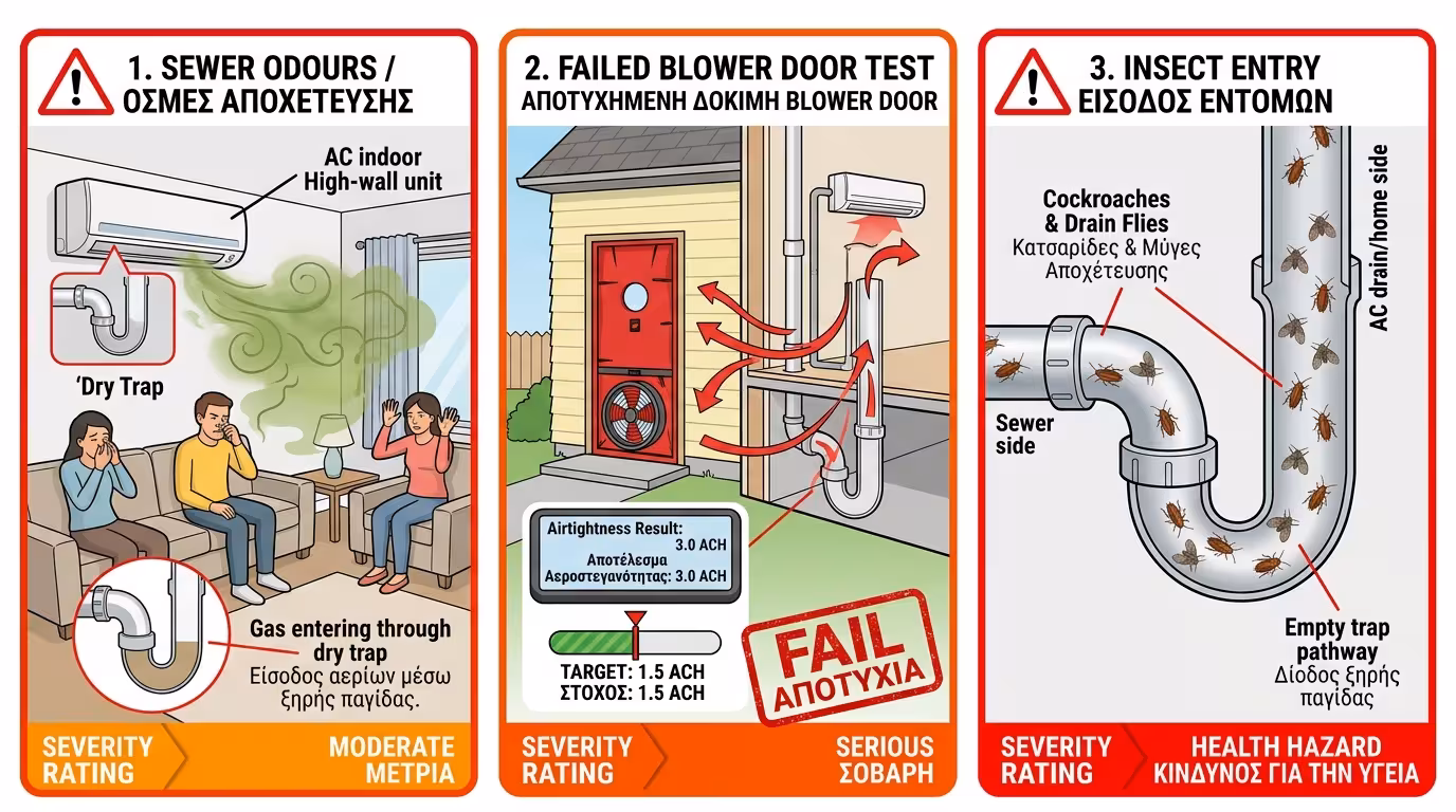 Χειμώνας – εξάτμιση νερού, στεγνό σιφώνι κλιματιστικού, πρόβλημα μυρωδιών