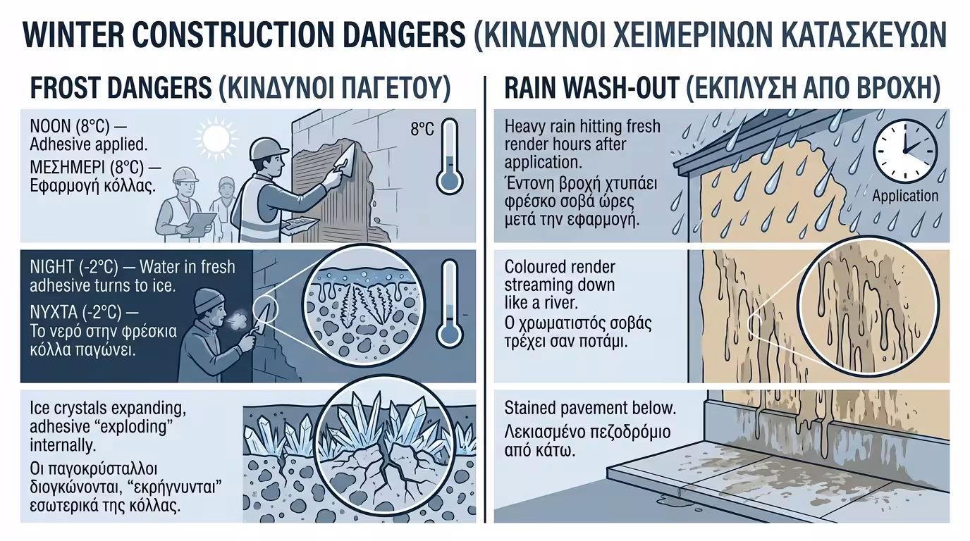 Παγετός -2°C - νωπή κόλλα παγώνει και καταστρέφεται