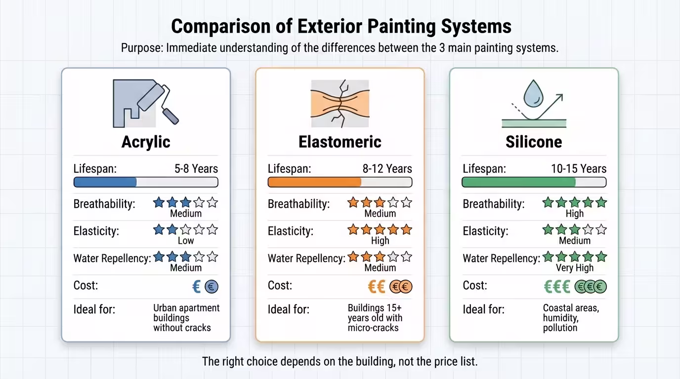 Infographic comparing acrylic, elastomeric and silicone coating systems