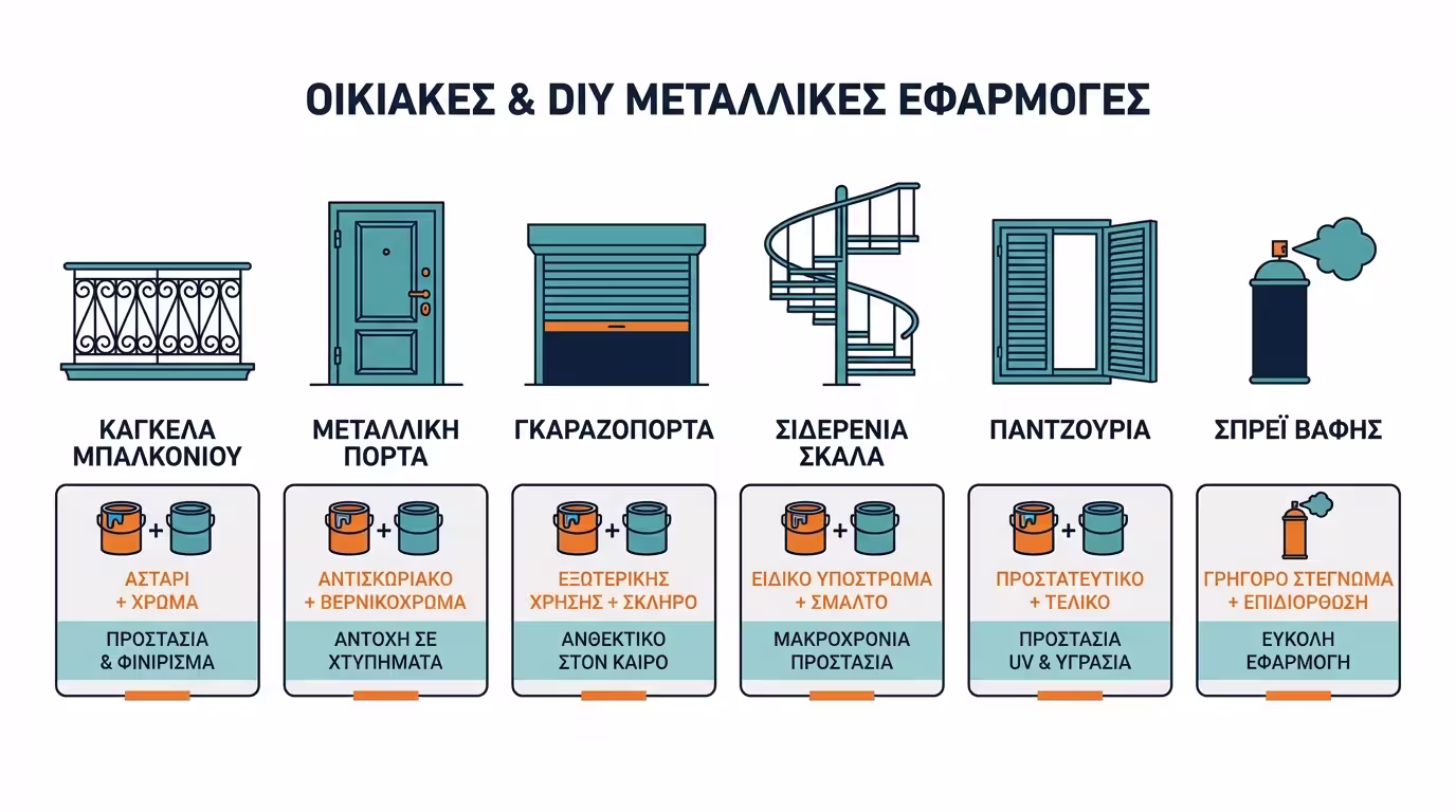 Ινφογκράφικ οικιακών εφαρμογών: κάγκελα, πόρτες, έπιπλα, σκάλες, σπρέι