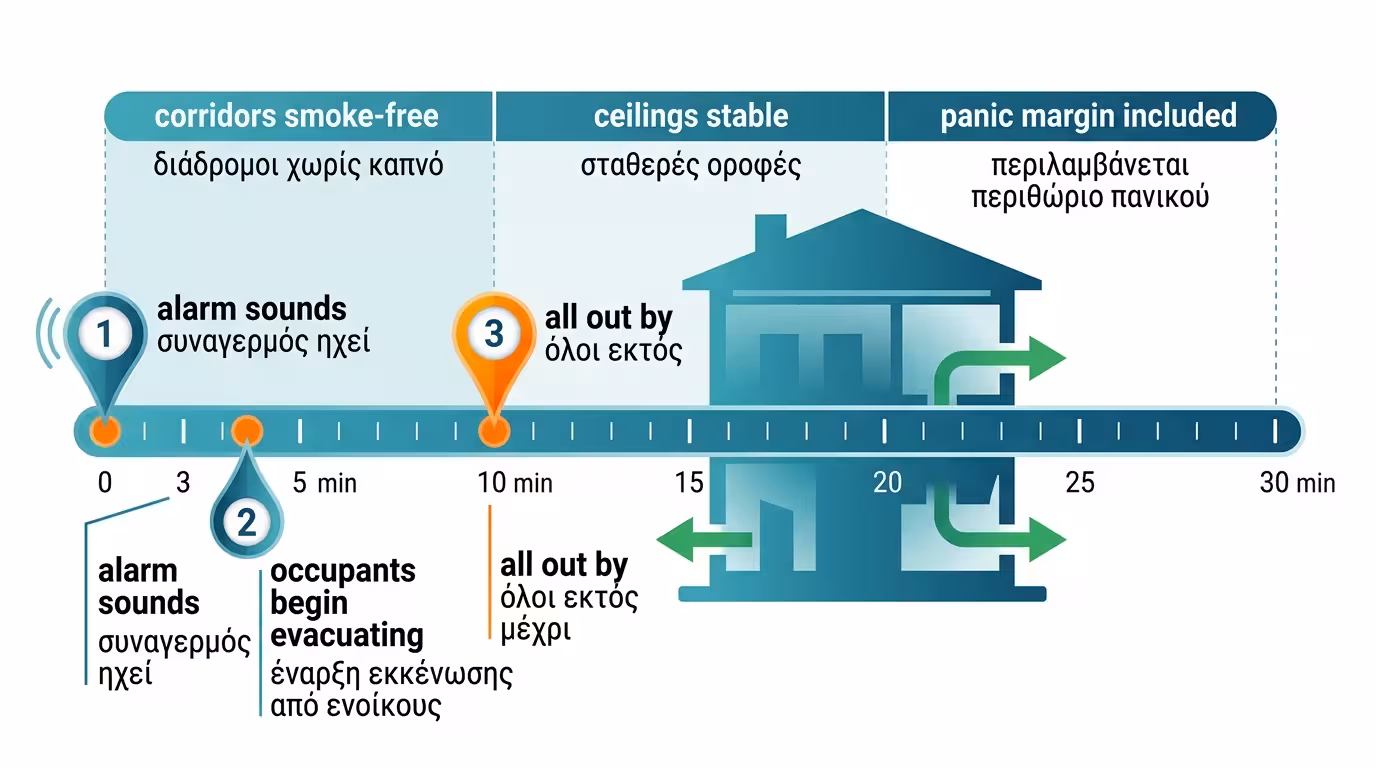 Χρόνος διαφυγής: 30 λεπτά πυραντίστασης - εκκένωση διώροφου κτιρίου
