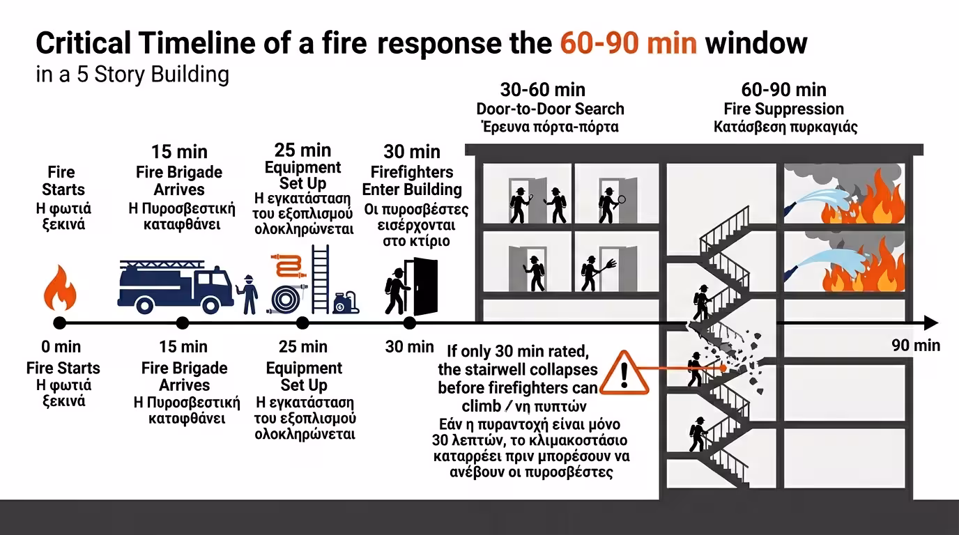 Χρόνος διάσωσης: πυροσβέστες ανεβαίνουν, χρειάζονται 60-90 λεπτά