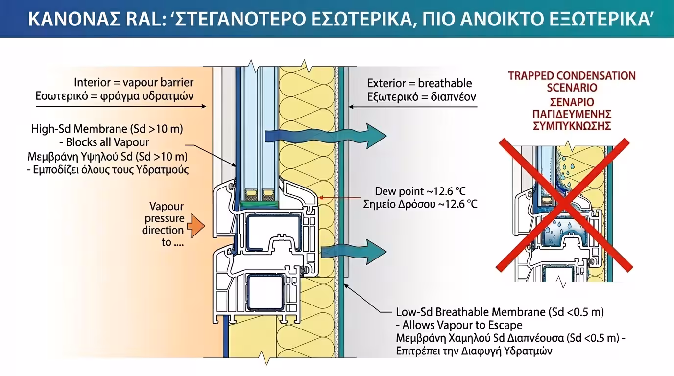 Χρυσός κανόνας RAL - 100% αεροστεγανότητα μέσα, διαπνοή έξω στον αρμό κουφωμάτων