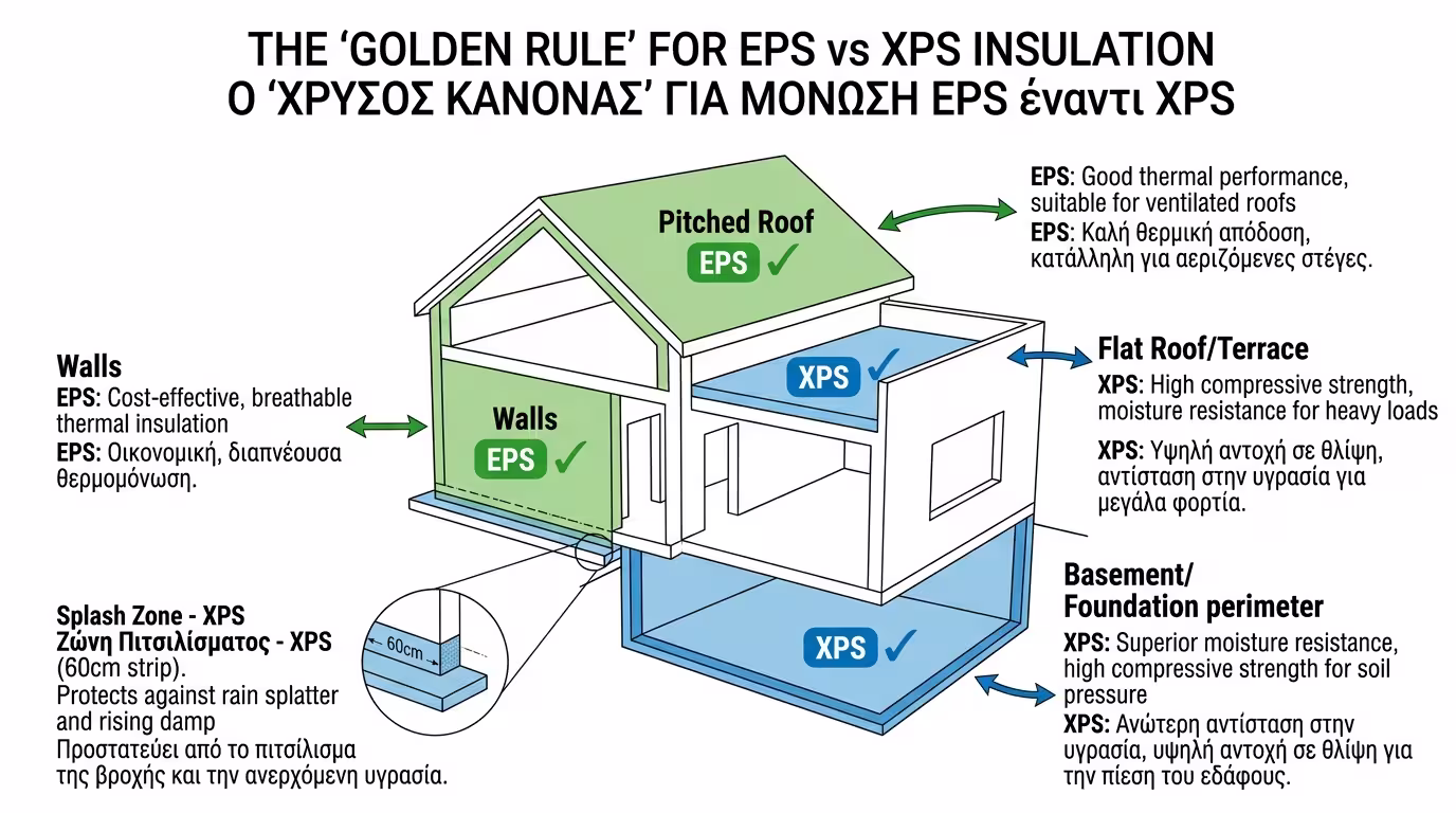 Χρυσός κανόνας εφαρμογής EPS και XPS - τοίχοι vs ταράτσα