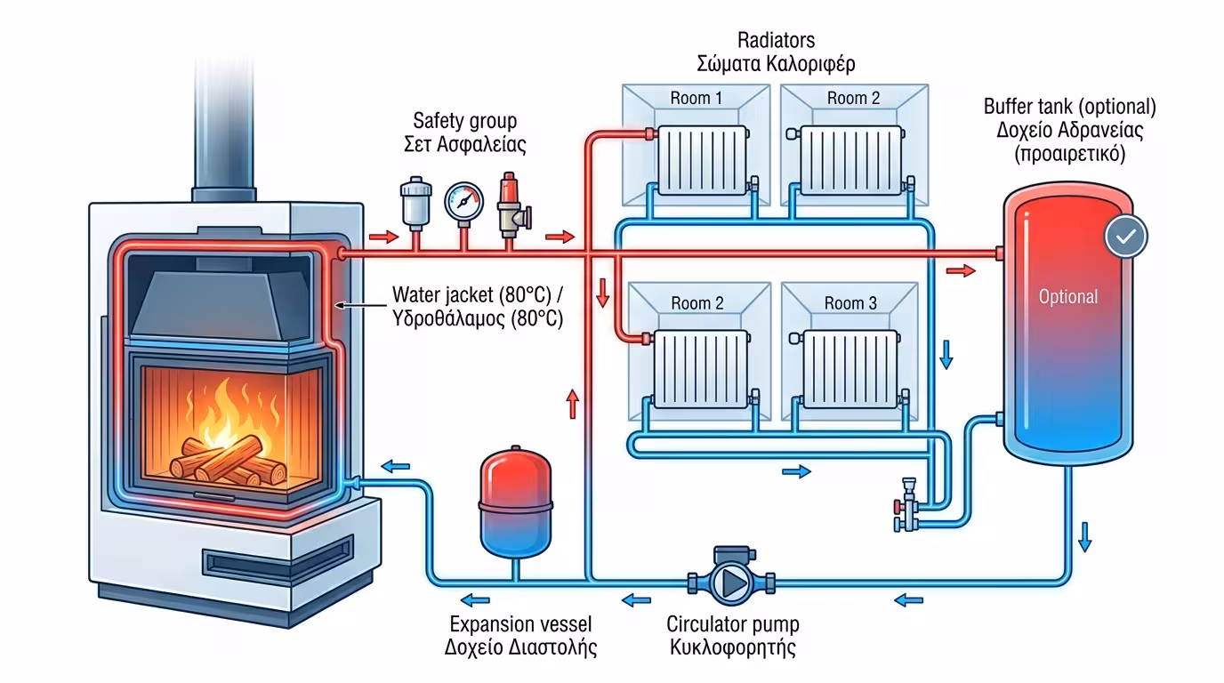 Υδραυλικό τζάκι, καλοριφέρ, κυκλοφορητής νερού