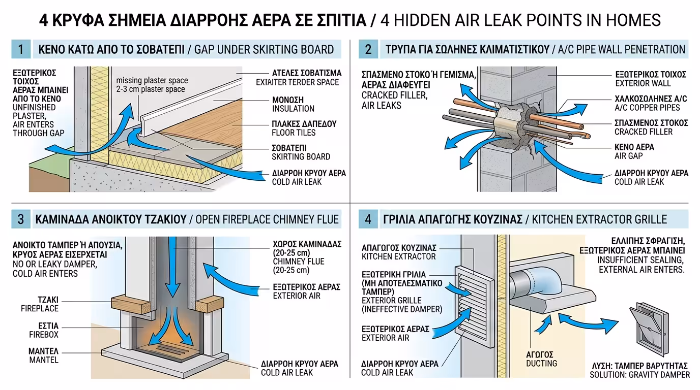 Τρύπες A/C και υδραυλικών - ανοιχτές κερκόπορτες αέρα