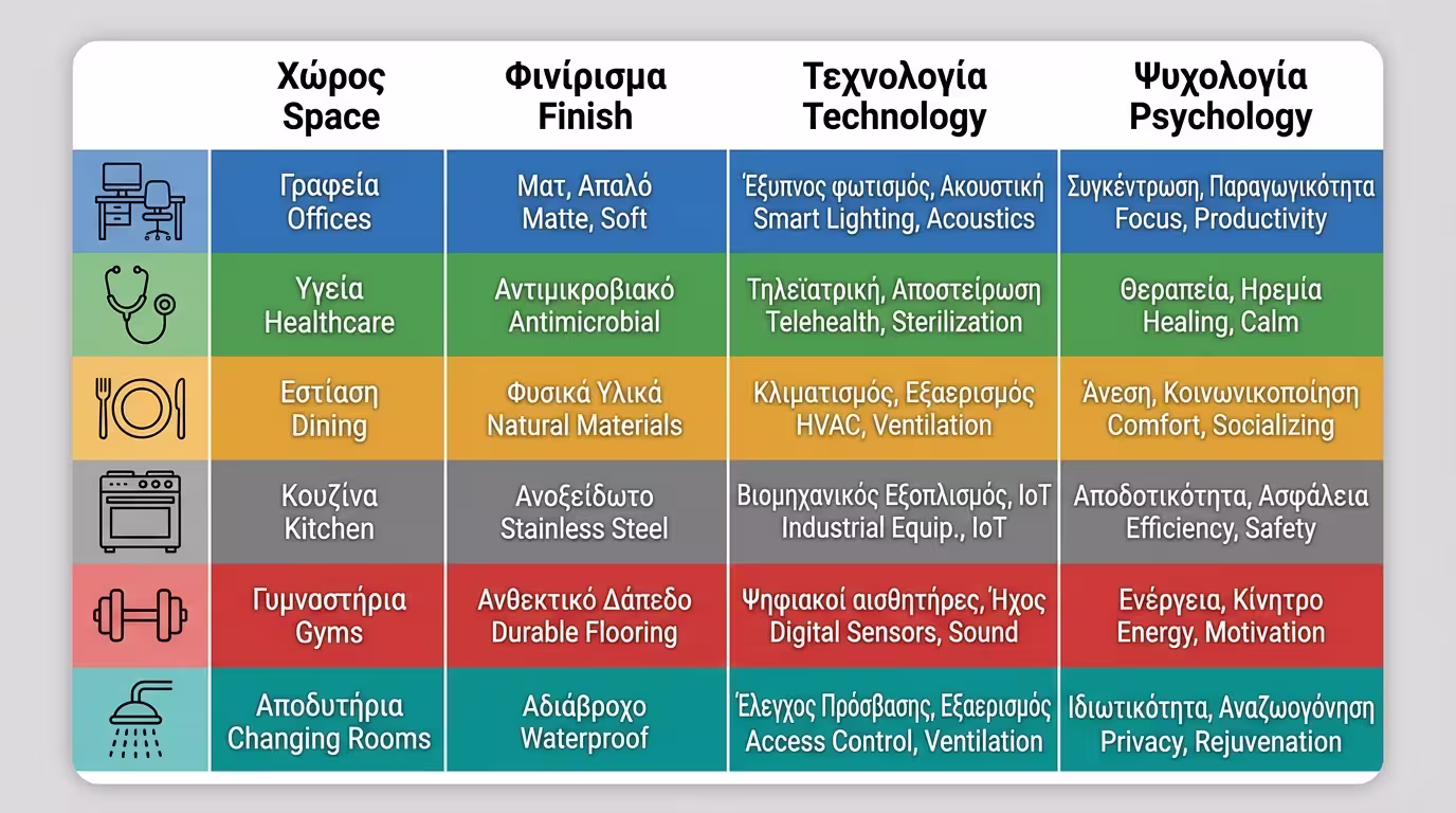 Infographic: Πίνακας τεχνικών προδιαγραφών ανά τύπο επαγγελματικού χώρου