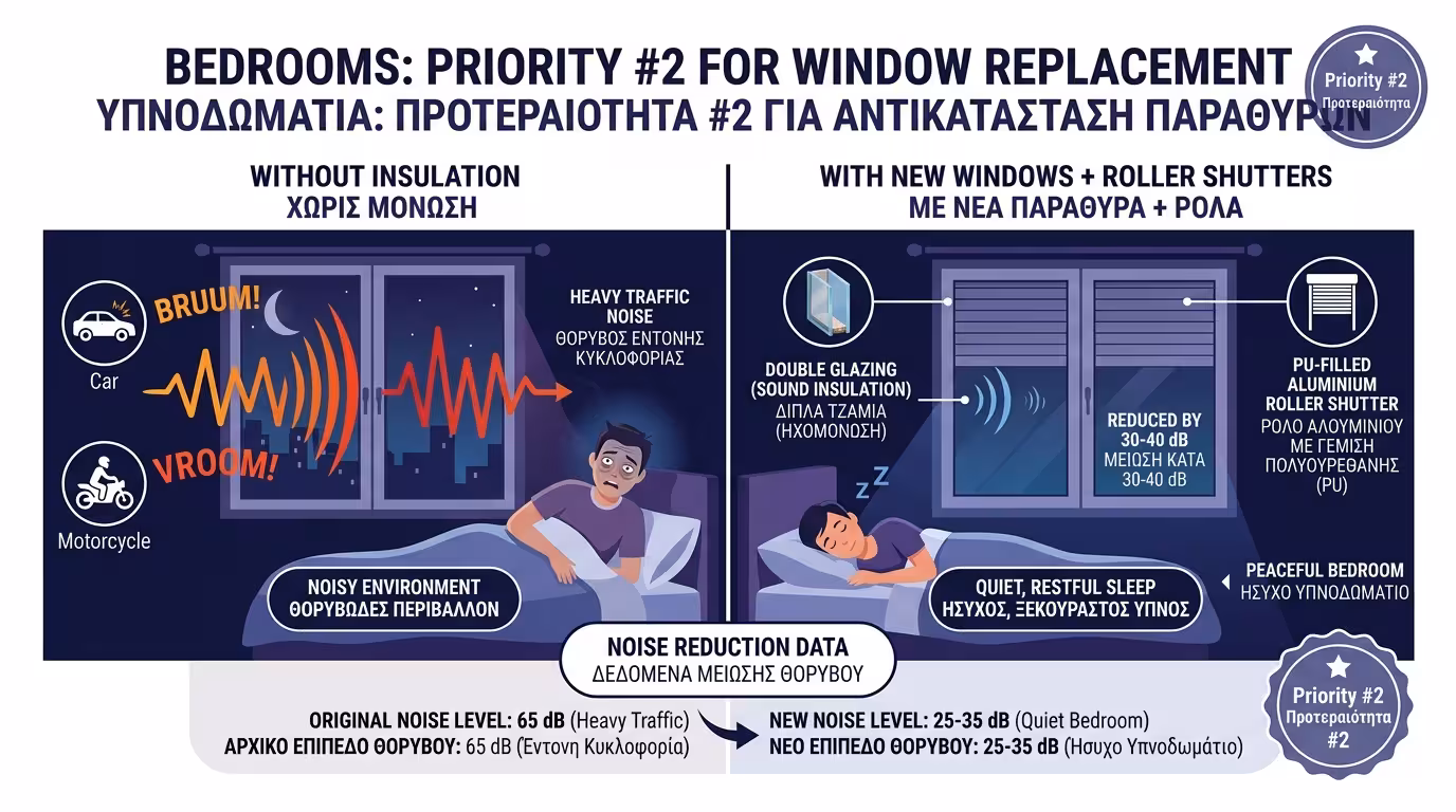 Υπνοδωμάτια - ηχομόνωση και ρολά σκίασης