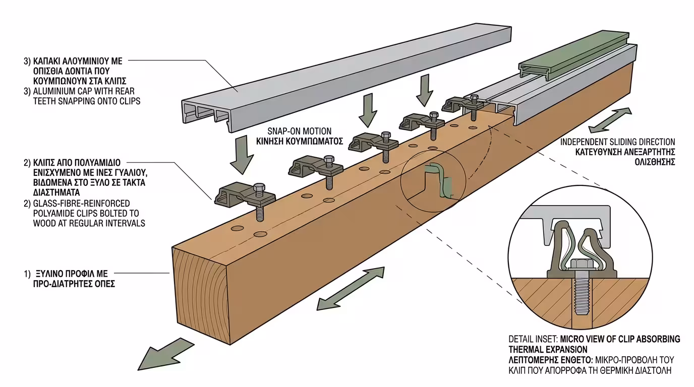 Ειδικοί πλαστικοί σύνδεσμοι clips - κούμπωμα και ελεύθερη ολίσθηση