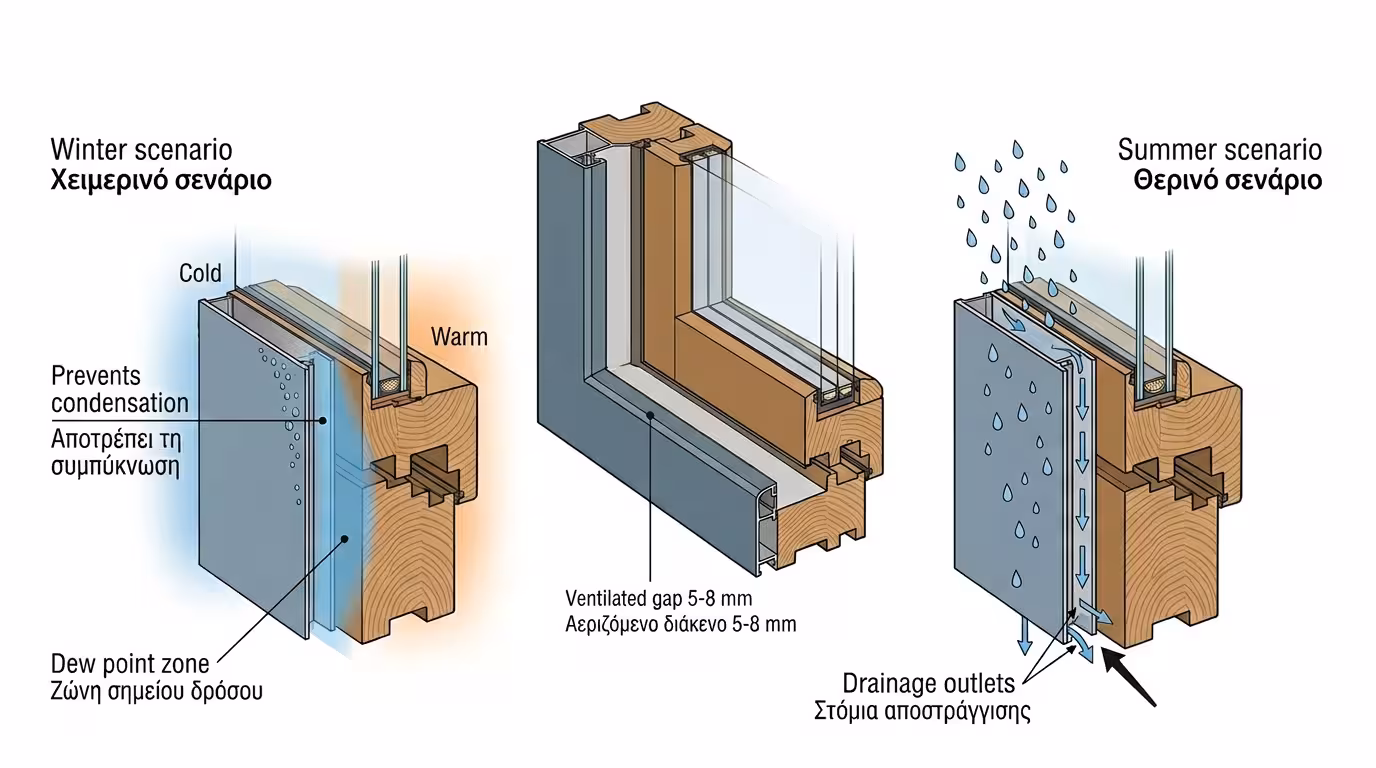 Αεριζόμενο διάκενο 5-8 mm - αποτρέπει συμπύκνωση, αποστράγγιση νερού