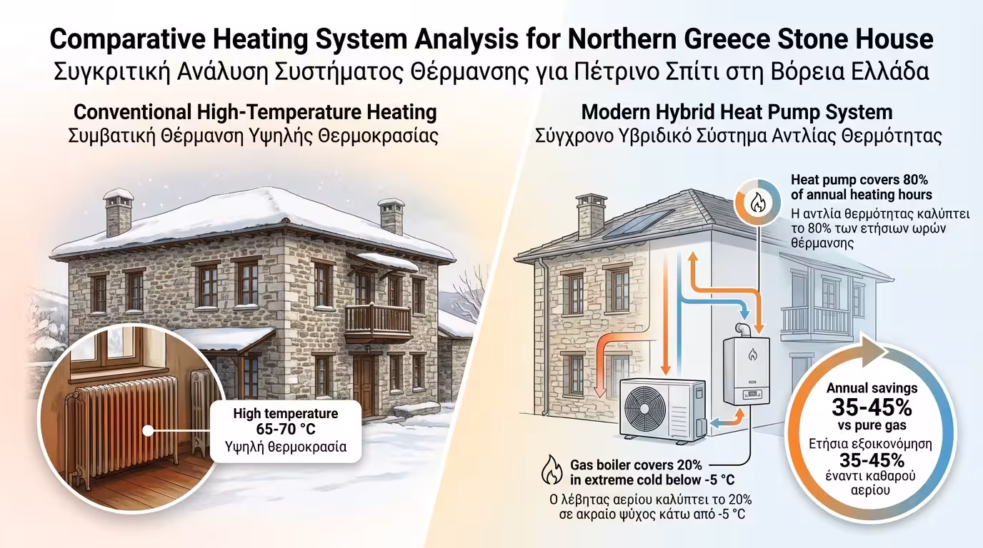 Υβριδικό σύστημα - ιδανικό για Βόρεια Ελλάδα και παλιά σπίτια με βαριά καλοριφέρ